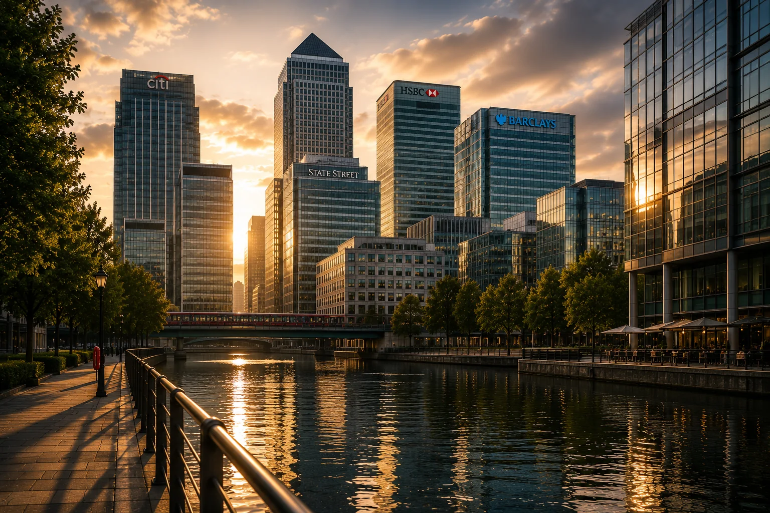 Canary Wharf representing banking, investment and corporate news.