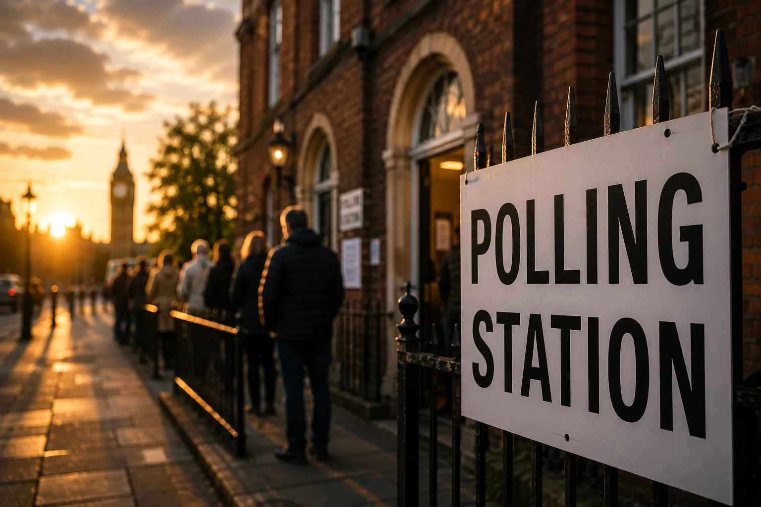 A British polling station representing election coverage.