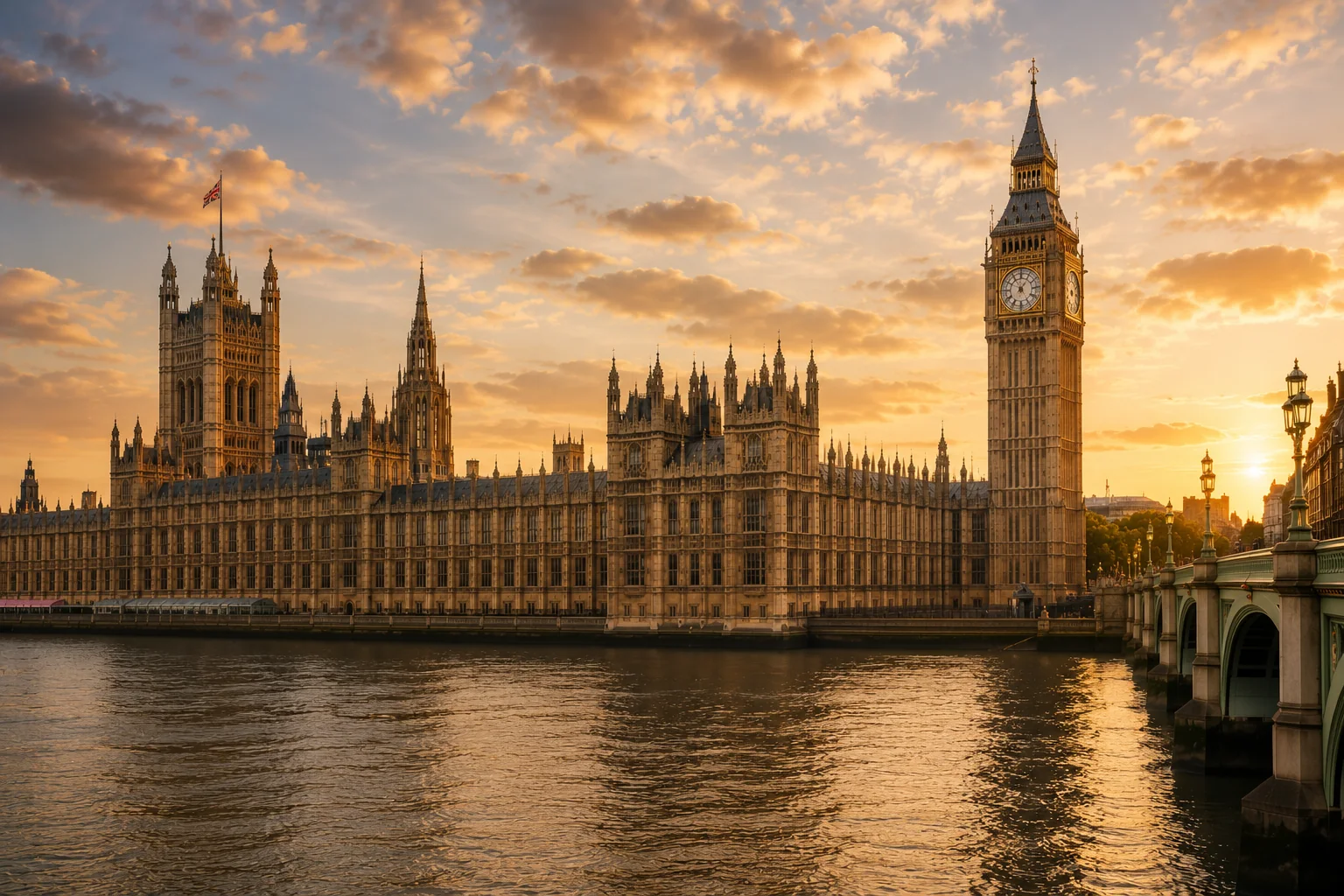 The Palace of Westminster representing British political news.