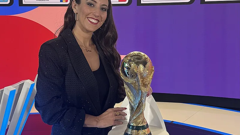 Semra Hunter hosting the FIFA World Cup 2026 UEFA Preliminary Draw in Zurich, Switzerland