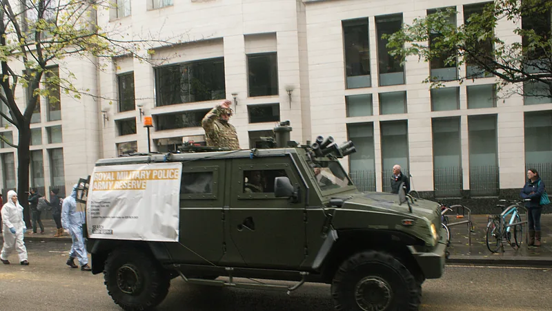 View of a Royal Military Police Army Reserve jeep in the Lord Mayor's Parade on Gresham Street - geograph.org.uk - 5598166