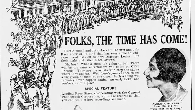 OKeh Race Record Artists Night ad Chicago Defender 1926 Alberta Hunter Richard M Jones