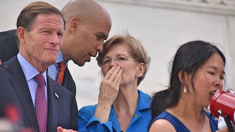 WASHINGTON, DC -- JULY 25 2016 Senators addresses crowds outside the Capitol protesting the GOP health bill. (35776941730)