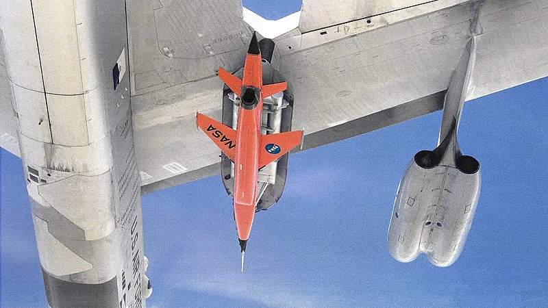 DAST Mated to B-52 in Flight - Close-up from Below DVIDS713670