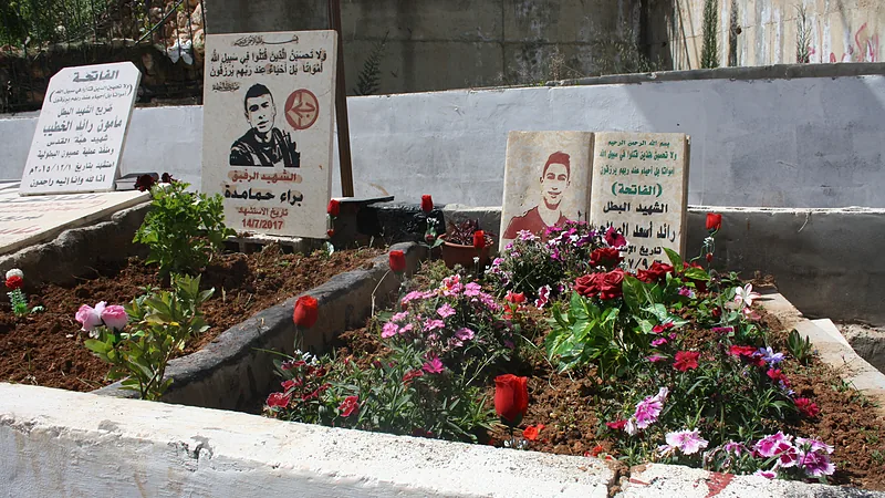 Graves of two palestinian teenagers, killed by IDF forces, 'Martyr Graveyard' in Artas, West Bank