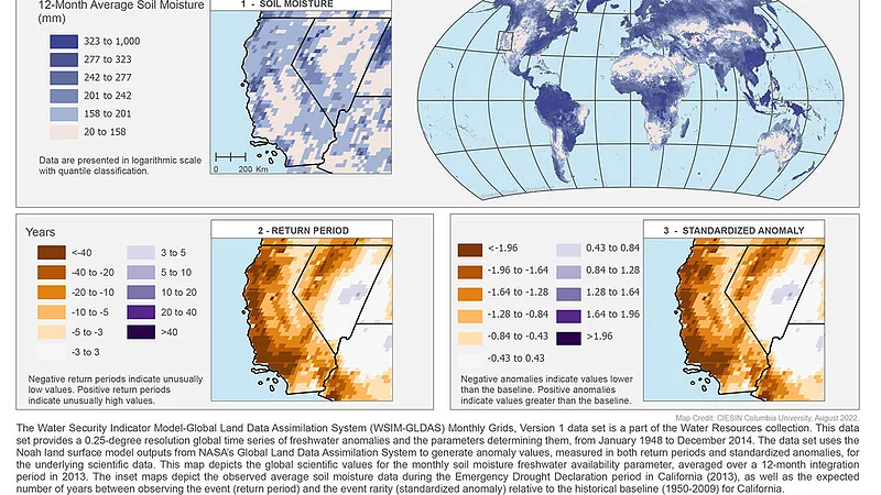 WSIM-GLDAS Monthly Grids, Version 1, 2013: California Freshwater Availability Parameters, Soil Moisture