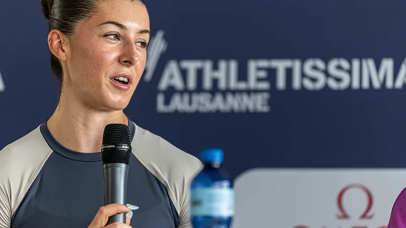 Amy Hunt at a press conference during the Wanda Diamond League Athletissima athletics competition. 02