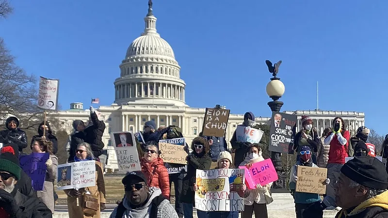 President's Day 2025 Protestors in Washington D.C. by Capitol Reflective Pool